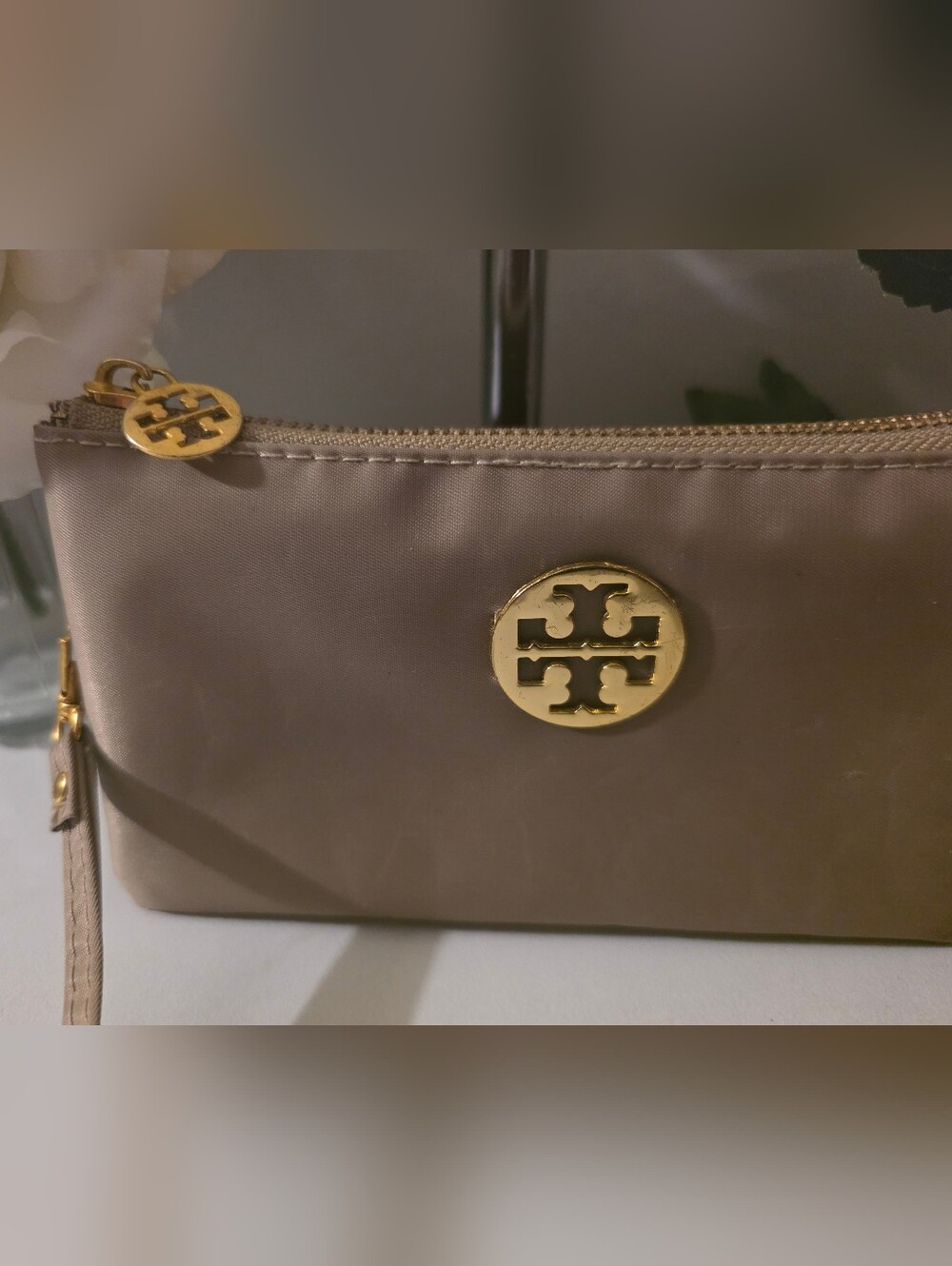 Tory Burch Taupe Logo Wristlet - Picture 2 of 6
